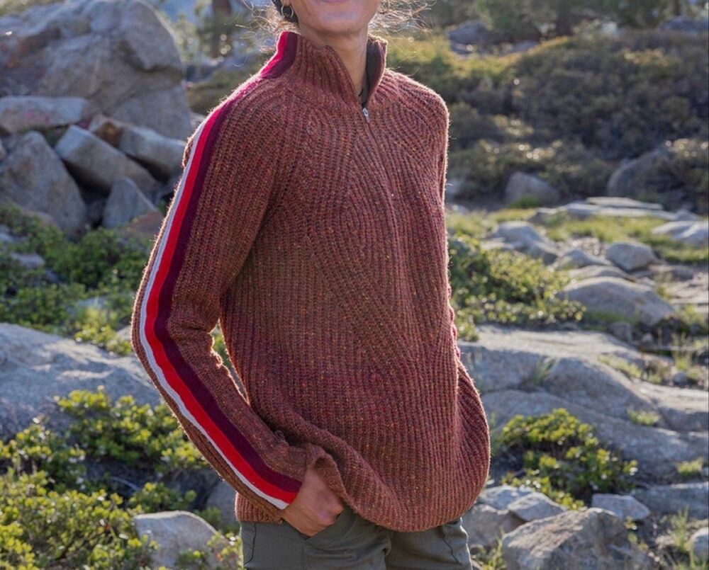 Krimson Klover Snowcat 1/4 Zip Sweater Size Medium Merino Alpaca Rust Stripe Ski